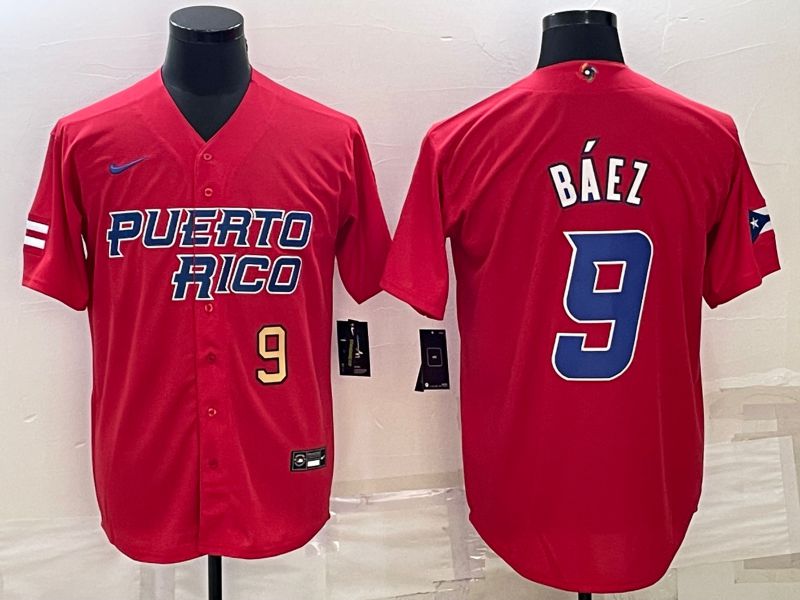 Men 2023 World Cub 9 Baez Red Nike MLB Jersey3